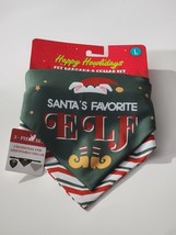 Happy Howlidays Pet Bandana &amp; Collar 3 Piece Set &quot;Santa&#39;s Favorite Elf&quot; Large - £7.80 GBP