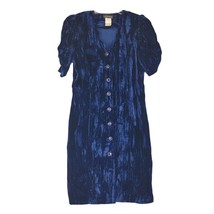 Vintage All That Jazz Navy Velvet Button Front Dress, Sz 14, Made Usa Cinch Slv - £23.20 GBP