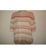Jaeger Size Large Women&#39;s Sweater Short Sleeves Striped Peach, Tan Cotton - £23.96 GBP