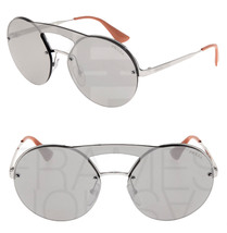 Prada Cinema Round Brow Bar Sunglasses 65T Silver Shiny M Irror Unisex PR65TS - £151.28 GBP