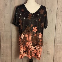 Unbranded Floral Top, Size XXL, Polyester, Short Sleeve, Multi-Colored  - £15.95 GBP