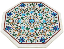 Marble Coffee Top Table Turquoise Lapis Multi Floral Inlay Home Decorative H2988 - £313.33 GBP+