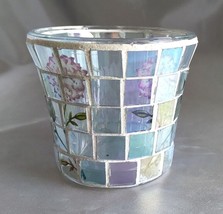 Iridescent Tiled Glass Pastel Floral Mosaic Votive Candle Holder - £7.74 GBP