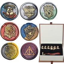 Wax Seal Stamp Set,  7 Pcs Hogwarts Magic School Sealing Wax Stamps Copper Seals - £33.65 GBP