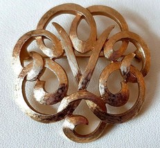 MONET Brooch Pin Crown Trifari Design 1960s Brushed Gold 1 3/4 Inch Diameter - £16.23 GBP