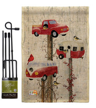 Retro Birdhouse Burlap - Impressions Decorative Metal Garden Pole Flag Set GS114 - £26.93 GBP