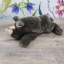 Aurora Rhino Plush 12&quot; Rhinoceros Floppy Laydown Stuffed Animal - £7.47 GBP