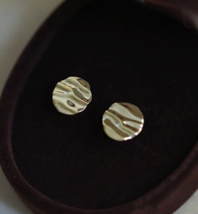 9ct Solid Gold Crinkled Discs Stud Earrings - 9K, Au375, shiny, rigid, round - £65.82 GBP