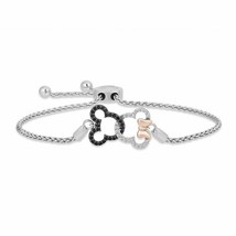 1Ct Diamanti Finti Mickey &amp; Minnie Mouse Bolo Bracciale 14K Placcato Oro Bianco - £142.25 GBP