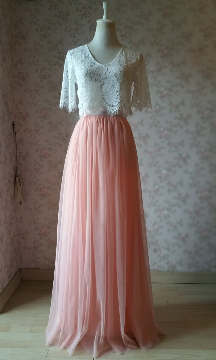 Tulle maxi skirt coral pink 4