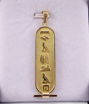 Egyptian Gold 18K Wide Pendant Cartouche 2 Names in Hieroglyphics Double Sided - £445.98 GBP+