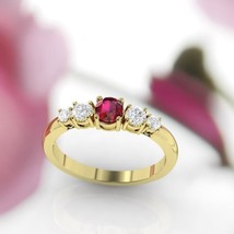 2Ct Round Cut CZ Pink Ruby Five Stone Engagement Ring 14K Yellow Gold Finish - £123.84 GBP