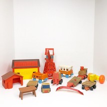 Vintage 1972 Mattel WOOD Plastic Vehicles Construction Matchbox Train To... - $19.79