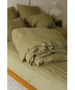 Olive Green Washed Linen Duvet Cover - £120.35 GBP - £141.59 GBP