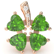 4 Leaf Clover Shamrock Peridot Diamond Pendant In 14k Rose Gold - £374.82 GBP
