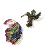 Sim. Pearl, Aust. Crystal, Enam. Goldtone Set 2 Humming Bird &amp; Butterfly... - €7,64 EUR