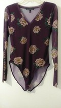 Derek Heart Juniors Purple Floral Print L/Sleeve V neck Front lining Bod... - $12.00
