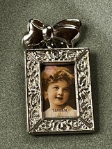 Vintage Silvertone Ribbon Bow w Dangle Rectangle Mini Picture Frame Pin Brooch – - £8.84 GBP
