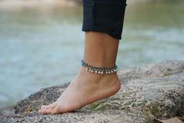Turquoise Silver Bell Boho Anklet - £9.95 GBP