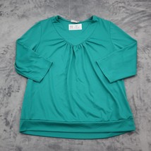 Blair Shirt Womens L Green Pleated Front Quarter Sleeve V Neck Casual Top - £18.18 GBP