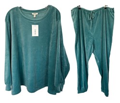 Como Blu Women&#39;s Pajama Set - Soft Velour Loungewear Plus Size 3X Turquoise - £19.87 GBP