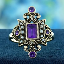 9K Yellow Gold Natural Amethyst and Pearl Vintage Style  Cocktail Ring - $670.00