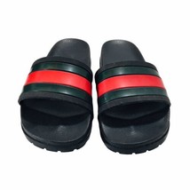 Gucci Black Rubber Slide Sandals w/Green &amp; Red Web Mens Sz 6 (Fits Women 7.5-8) - £136.22 GBP