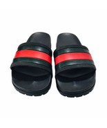 Gucci Black Rubber Slide Sandals w/Green &amp; Red Web Mens Sz 6 (Fits Women... - £136.98 GBP