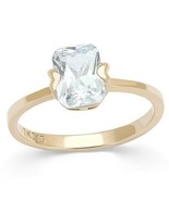 Rectangular Cut Clear CZ Ring Rose Gold Plated Stainless Steel TK316 - £12.78 GBP