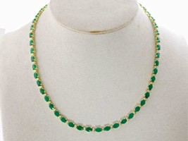 30Ct Oval Cut Green Emerald &amp; D/VVS1 Diamond Necklace 14K Yellow Gold Finish - £186.84 GBP