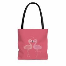 Flamingo In Love Valentine&#39;s Day Cranberry Splash AOP Tote Bag - $26.35+