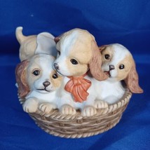 Home Interiors Masterpiece Porcelain By HOMCO Pups in a Basket 1990 - £21.93 GBP