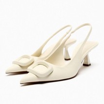 Women High Heel Shoes Sexy Beige Slingback Evening Sandals Summer Casual Pointed - £39.95 GBP