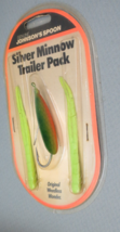 Vintage Johnson&#39;s Spoon Silver Minnow Trailer Pack Green/Orange/Yellow Weedless - £6.00 GBP