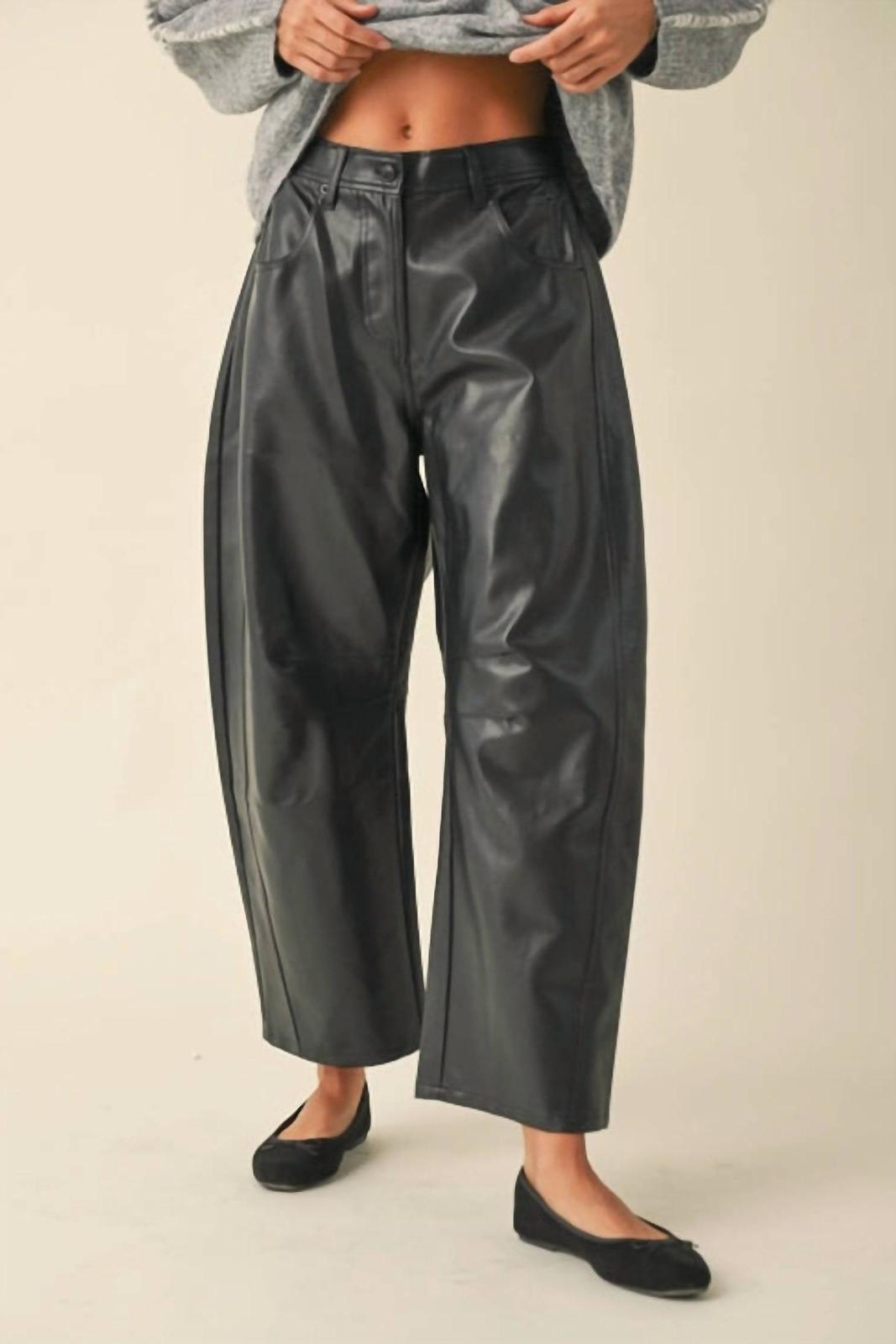 Miou Muse Vegan Leather Barrel Pant Black - $48.00