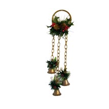 Vintage Christmas Decoration Door Hanger Bells Plastic Holly Pinecones Evergreen - £28.72 GBP