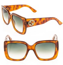 GUCCI 0141 Oversized Square Blonde Havana Green Classic Sunglasses GG0141S 3814 - £281.85 GBP