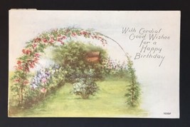 Antique Happy Birthday Greeting Card Posted 1912 Floral Archway Garden Owen 105F - £7.19 GBP