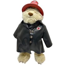 Vintage 1999 Texaco Fire Chief Plush Bear 3rd Edition Jacket Metal Hat 16&quot; - $18.54