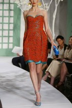 $4000 Oscar De La Renta Gorgeous Silk Lace Turquoise Orange Runw Dress Us 4 - £780.96 GBP