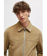 Men&#39;s Stylish Bomber Real Soft Jacket Biker Tan Suede Leather Stylish Ha... - $2,597.41 MXN+