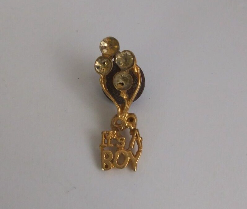 Vintage It&#39;s A Boy Jeweled Gold Tone Small Lapel Hat Pin - $7.43