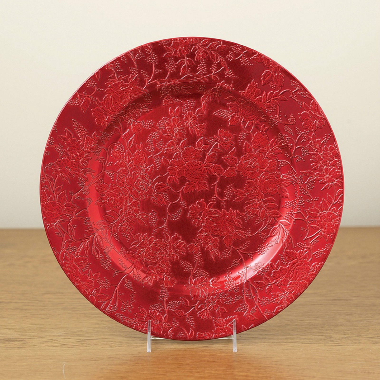 Antique Embossed Design Red Charger Plate  13" (New) - $25.00