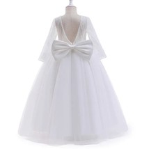 Children&#39;s White Hollowed-out bow lace communion wedding flower girl dress - £60.52 GBP