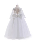 Children&#39;s White Hollowed-out bow lace communion wedding flower girl dress - £59.58 GBP