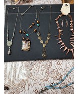 Vintage Jewelery Lot of 5 pcs. 4 Colorful Necklaces &amp; 1 pr of Pierced Ea... - $26.99