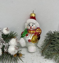 Snowman in a red hat glass Christmas handmade ornament, Christmas  decoration - £11.14 GBP