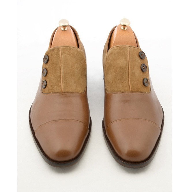 new Handmade Men Tan Brown Shoes, Men's Suede Leather Shoes, Men's Button Party