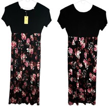 Haomeili Maxi Dress Short Sleeve Pockets Black Rose XXL Stretch New - $29.69