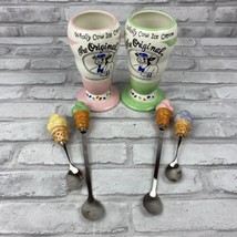 Lotus Artwear Wholly Cow Ice Cream Parfait Cups and 4 Spoons Pink Green - £23.83 GBP